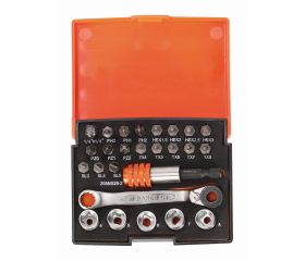 Juego de puntas y vasos pequeños de 1/4” para tornillos ranurados, Phillips, Pozidriv, TORX® y de cabeza hexagonal (26 piezas) | 2058/S26-2