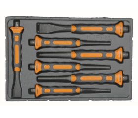 Juego de cinceles de albañil variados con mango bi-componente: 7 unidades/bandeja de plástico | 3654BMS/7