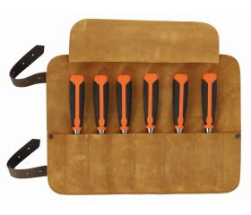 Juego de cinceles profesionales con mango bi-componente en un estuche enrollable de cuero (6 piezas) | 424P-S6-LR