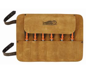 Juego de cinceles profesionales con mango bi-componente en un estuche enrollable de cuero (6 piezas) | 424P-S6-LR