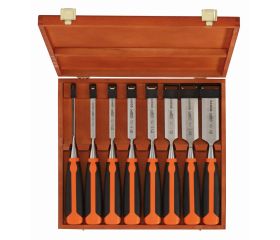 Juego de formones con mango de goma (8 piezas / caja de madera) | 424P-S8-EUR