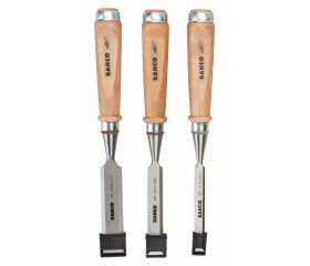 Juego de 3 formones con mango de madera en caja de cartón. 425-083: en caja de madera | 425-081