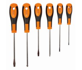 Juego de destornilladores ranurados y Phillips con mango de goma, 5,5-6,5 mm/3-4 mm/PH1-PH2: 6 piezas | 606-6