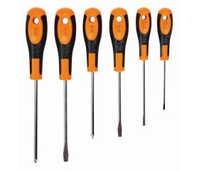 Juego de 6 destornilladores para ranurados y Pozidriv con mango de goma | 610-6