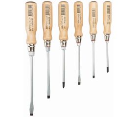 Juego de vasos de tuerca ranurada/Phillips con mango de madera - 6 unidades | 9710/S6