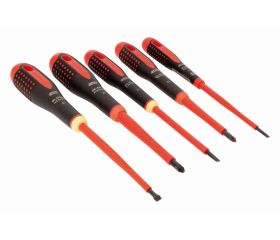 Juego de destornilladores Phillips y ranurados aislados VDE ERGO™ con mango de tres componentes - cinco unidades | BE-9881S