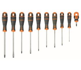 Juego de destornilladores ranurados/Phillips/Pozidriv/Robertson BahcoFit con agarre de goma - 10 unidades | B219.010