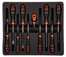 Juego de destornilladores ranurados/Phillips/Pozidriv/Robertson BahcoFit con agarre de goma - 10 unidades | B219.010