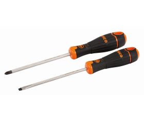Juego de 2 destornilladores para ranurados y Phillips BahcoFit con mango de goma | B219.012