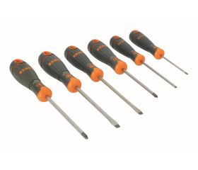 Juego de destornilladores ranurados/Pozidriv BahcoFit con mango de goma: 6 piezas | B219.016