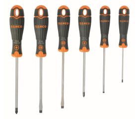 Juego de destornilladores ranurados/Pozidriv BahcoFit con mango de goma: 6 piezas | B219.016
