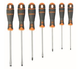 Juego de 7 destornilladores para ranurados y Phillips BahcoFit con agarre de goma | B219.017
