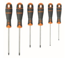 Juego de destornilladores ranurados/Phillips/Pozidriv BahcoFit con mango de goma: 6 piezas | B219.026