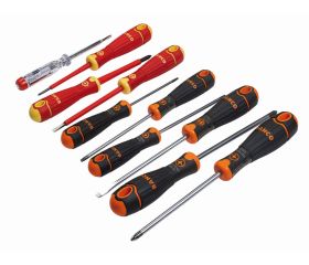 Juego de destornilladores ranurados/Phillips/Pozidriv/TORX® BahcoFit con mango de goma (10 piezas) | B219.110