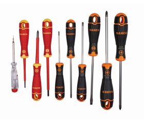 Juego de destornilladores ranurados/Phillips/Pozidriv/TORX® BahcoFit con mango de goma (10 piezas) | B219.110