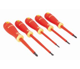 Juego de destornilladores Phillips y ranurados aislados VDE BahcoFit con mango multicomponente - cinco unidades | B220.005