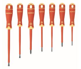 Juego de destornilladores Phillips y ranurados aislados VDE BahcoFit con mango multicomponente - siete unidades | B220.007