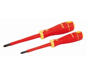 Juego de destornilladores aislados VDE de punta Combi ranurada y Pozidriv BahcoFit con mango multicomponente (2 piezas) | B220.012