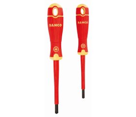 Juego de destornilladores aislados VDE de punta Combi ranurada y Pozidriv BahcoFit con mango multicomponente (2 piezas) | B220.012
