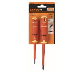 Juego de destornilladores aislados VDE de punta Combi ranurada y Pozidriv BahcoFit con mango multicomponente (2 piezas) | B220.012