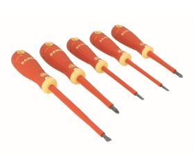 Juego de destornilladores Pozidriv y ranurados aislados VDE BahcoFit con mango multicomponente - cinco unidades | B220.015