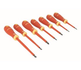 Juego de destornilladores ranurados y Pozidriv aislados VDE BahcoFit con mango multicomponente (7 piezas) | B220.017