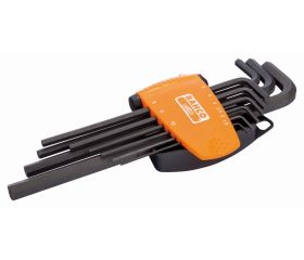 Juego de llaves hexagonales tipo allen con bola, largas y métricas con soporte bi-componente compacto (9 piezas) | BE-9588