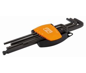 Juego de 9 llaves hexagonales tipo allen largas con bola métricas con soporte compacto bi-componente | BE-9678