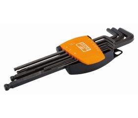 Juego de llaves hexagonales tipo allen con bola y métricas, con soporte bi-componente imantado y compacto (9 piezas) | BE-9688