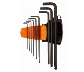 Juego de llaves hexagonales tipo allen con bola y métricas, con soporte bi-componente imantado y compacto (9 piezas) | BE-9688