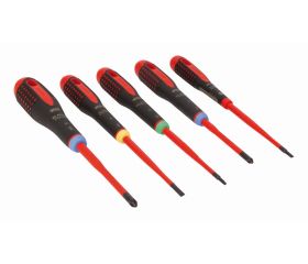 Juego de destornilladores Pozidriv, ranurados y TORX® aislados y delgados VDE ERGO™ con mango de tres componentes (5 piezas) | BE-9872SL
