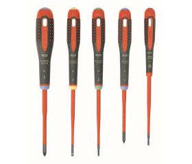 Juego de destornilladores Pozidriv, ranurados y TORX® aislados y delgados VDE ERGO™ con mango de tres componentes (5 piezas) | BE-9872SL