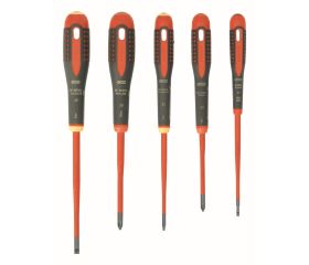 Juego de destornilladores Phillips y ranurados aislados VDE Slim ERGO™ con mango de tres componentes - cinco unidades | BE-9881SL