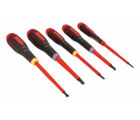 Juego de destornilladores Pozidriv y ranurados aislados VDE ERGO™ con mango de tres componentes - cinco unidades | BE-9882S