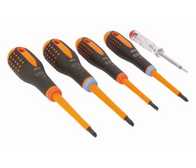 Juego de destornilladores de punta Combi ranurada, Phillips y Pozidriv, aislados VDE ERGO™ y con mango de tres componentes (5 piezas) | BE-9885S