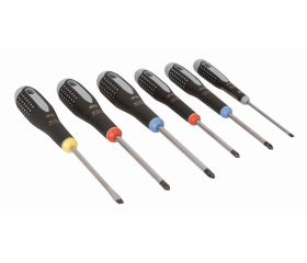 Juego de destornilladores ranurados/Phillips/Pozidriv ERGO™ con mango de goma, 3,5 mm x 75 mm/5,5 mm x 100 mm: 6 piezas | BE-9886