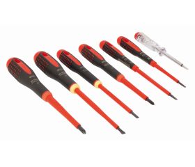 Juego de destornilladores ranurados y Phillips aislados VDE ERGO™ con mango de tres componentes (7 piezas) | BE-9887S