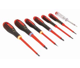 Juego de destornilladores ranurados y Pozidriv aislados VDE ERGO™ con mango de tres componentes (7 piezas) | BE-9889S