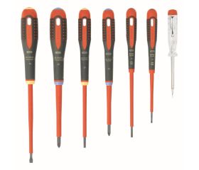 Juego de destornilladores ranurados y Pozidriv aislados VDE ERGO™ con mango de tres componentes (7 piezas) | BE-9889S