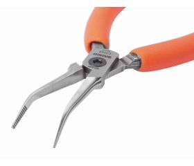 Alicates de boca semirredonda de aguja compactos con punta curvada a 45° y mangos de PVC naranjas | C3745