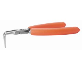 Alicates de boca semirredonda compactos con punta curvada a 90° y mangos de PVC naranjas | C3790