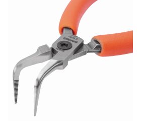 Alicates de boca semirredonda compactos con punta curvada a 90° y mangos de PVC naranjas | C3790
