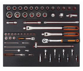 Juego de carraca de cabeza redonda y vasos en bandeja de foam 3/3 Fit&Go, 59 piezas | FF1A137