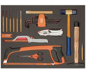 Juego de herramientas de corte y golpeo variadas en bandeja de foam 3/3 Fit&Go, 16 piezas | FF1A138