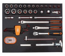 Juego de cinta métrica, vasos y puntas en bandeja de foam 3/3 Fit&Go, 71 piezas | FF1A142