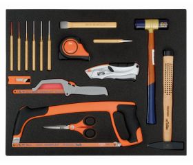 Bandeja de foam 3/3 de Bahco Fit&Go con herramientas de corte y golpeo, 15 piezas | FF1A143