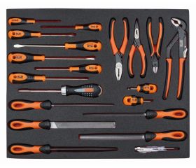 Bandeja de foam 3/3 de Bahco Fit&Go con destornilladores/limas/alicates, 20 piezas | FF1A145