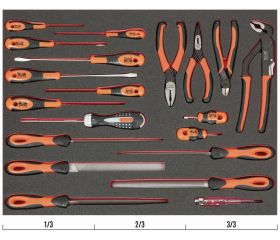 Bandeja de foam 3/3 de Bahco Fit&Go con destornilladores/limas/alicates, 20 piezas | FF1A145