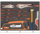 Bandeja de foam 3/3 de Bahco Fit&Go con herramientas de corte y golpeo y destornilladores, 16 piezas | FF1A147