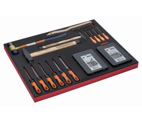 Bandeja de foam 3/3 con herramientas de golpeo y limas, 24 piezas | FF1A18